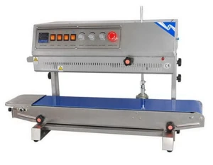 Zgrzewarko-drukarka do folii FRM-810II pionowa z taśmociągiem lewostronnym obudowa ze stali nierdzewnej